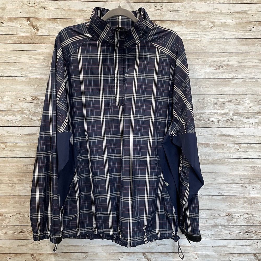 Zero Restriction Mens‎ 2XL Pullover Jacket Navy Plaid Tour Series 1/4 Zip Cinch